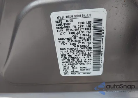 2009 Nissan Rogue Sl из США, поврежденный, VIN JN8AS58T79W321753